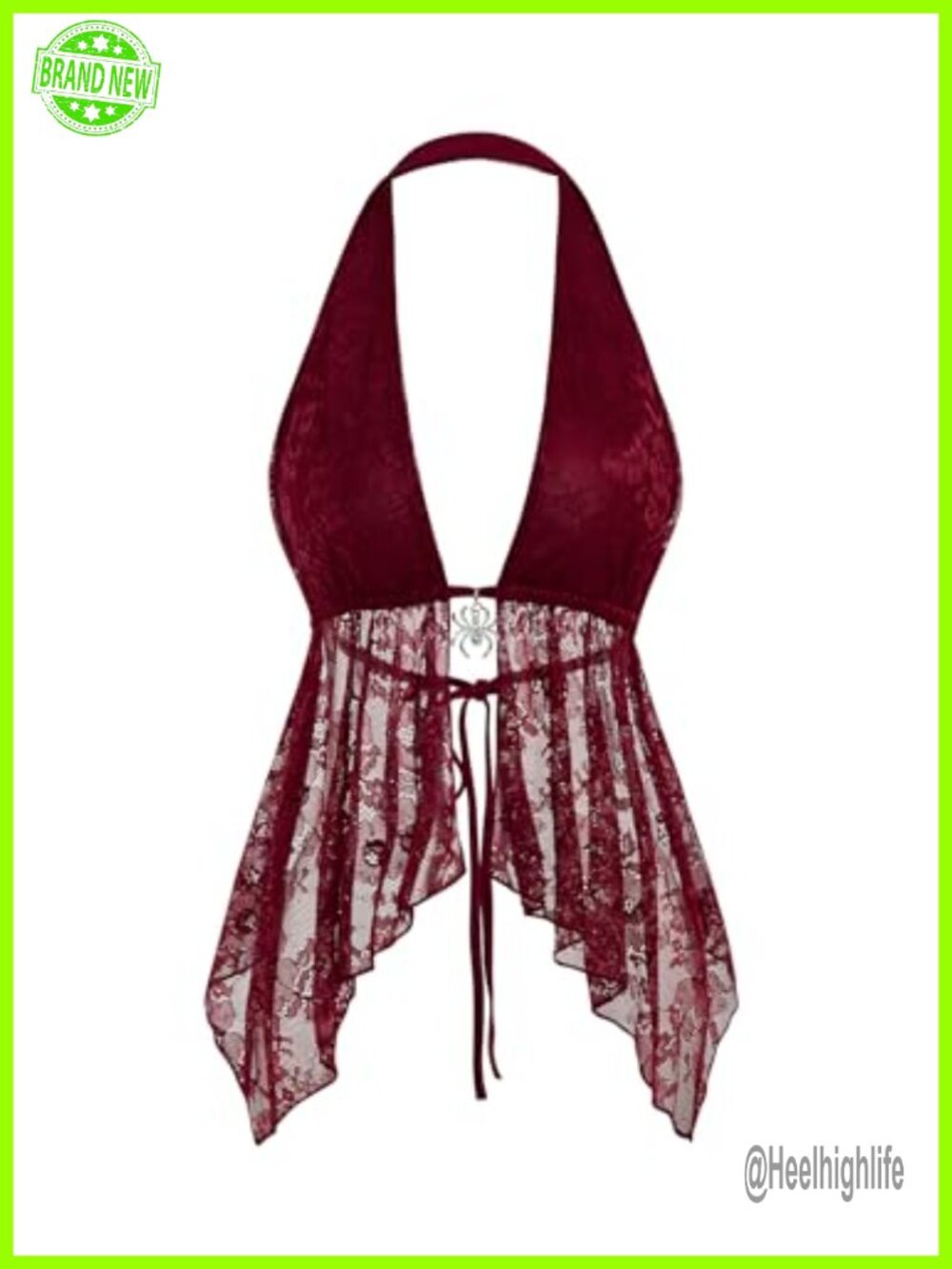 Women's Lace Halter Crop Top Sleeveless Open Back Ruffle Split Front Tank